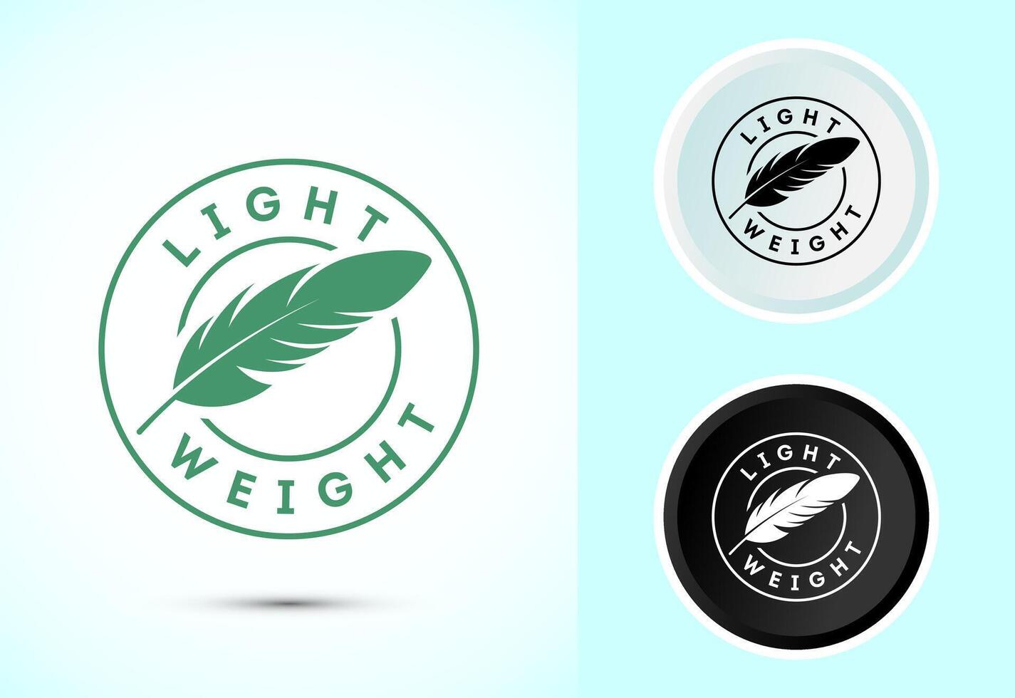 Light weight icon design. Feather icon, Light weight label sign symbol in color black and white vector