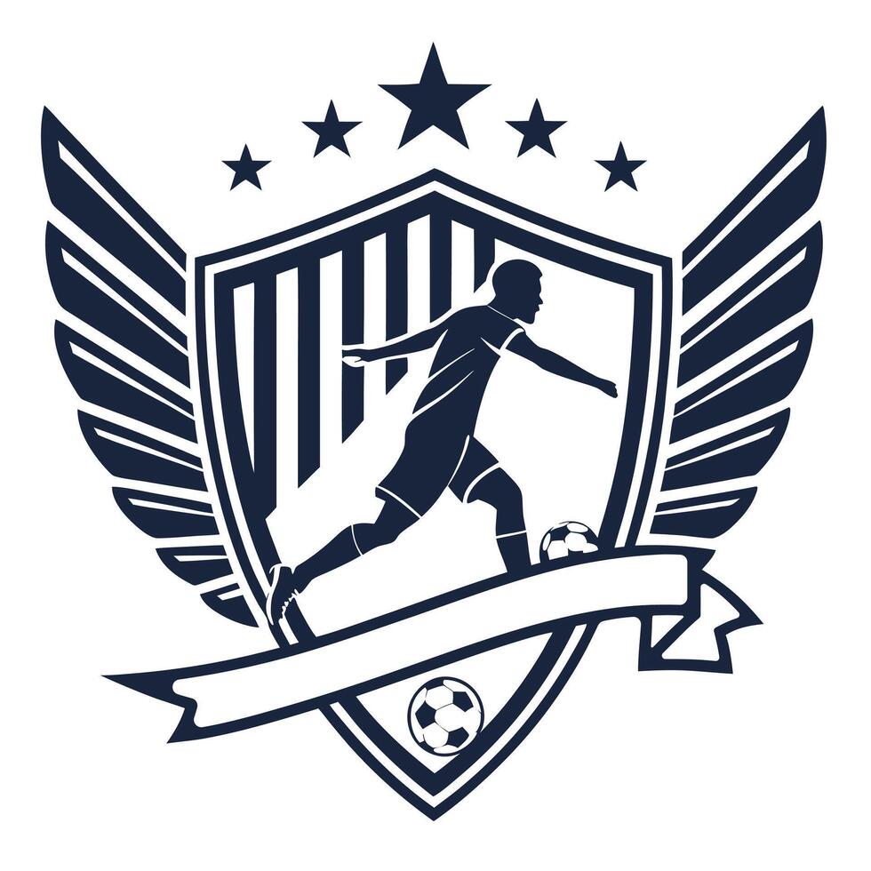 Stylish Soccer Team Crest with Wings and Shield Design. vector