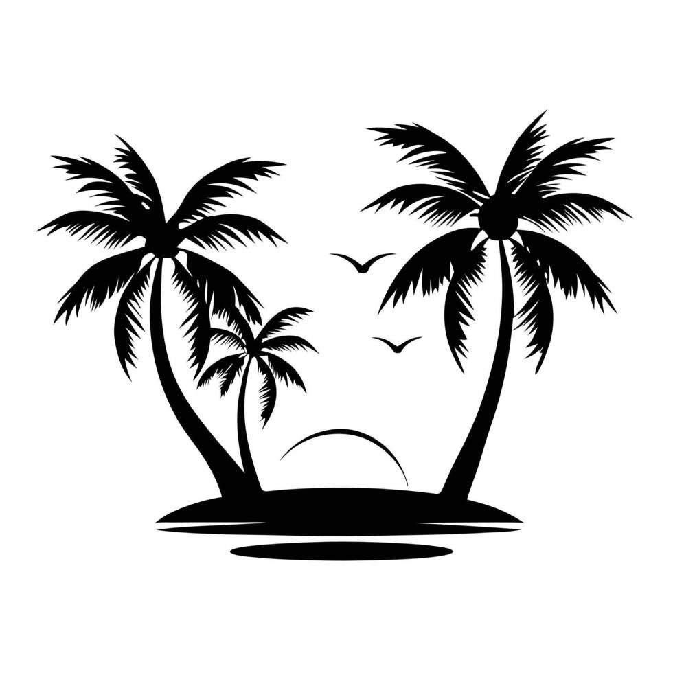Silhouette of a Tropical Island Paradise with Palm Trees. vector