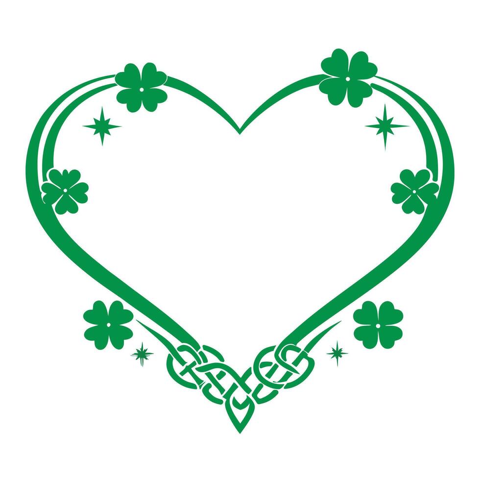 Heart-shaped Celtic Knot Design with Shamrocks vector