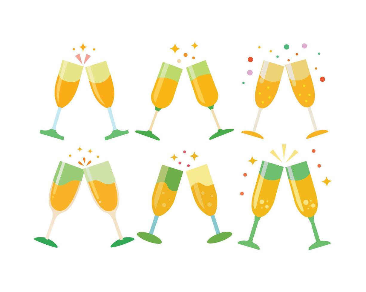 Cheers to Celebration Happy New Year Champagne Toasts. vector