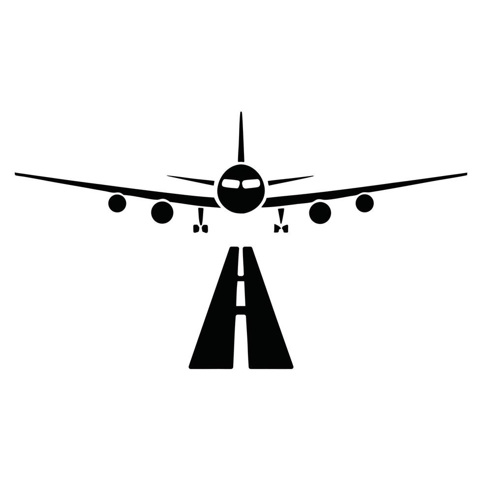 Airplane Landing on Runway Icon. vector