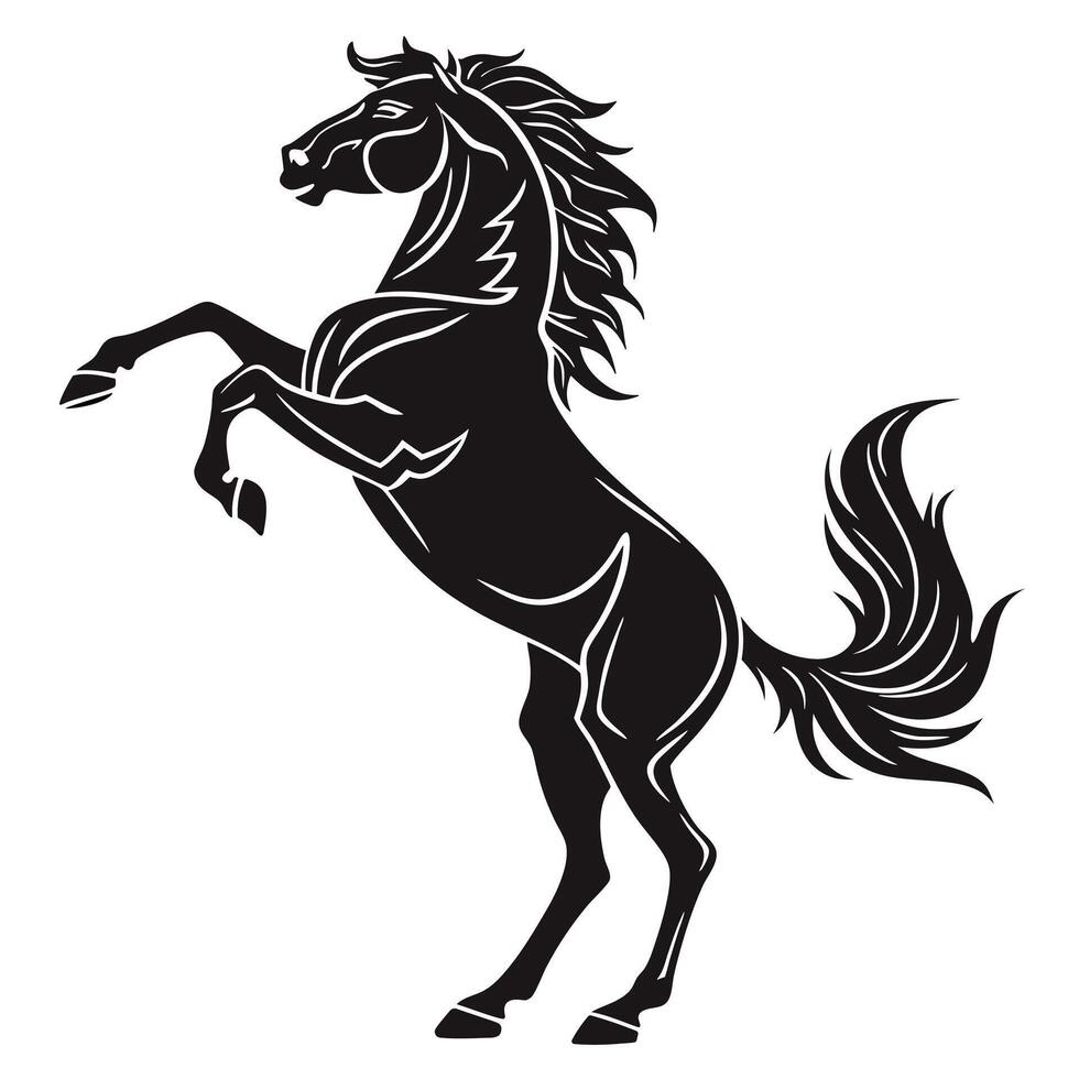 Powerful Black Horse Silhouette in a Majestic Pose. vector