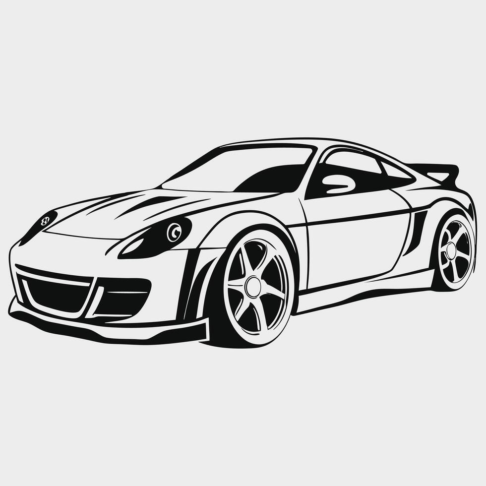 Sleek Black and White Sports Car Line Art. vector