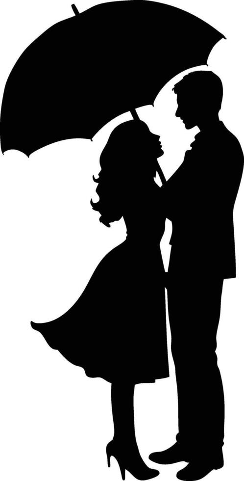 Love couple under umbrella silhouette standing in close pose. vector