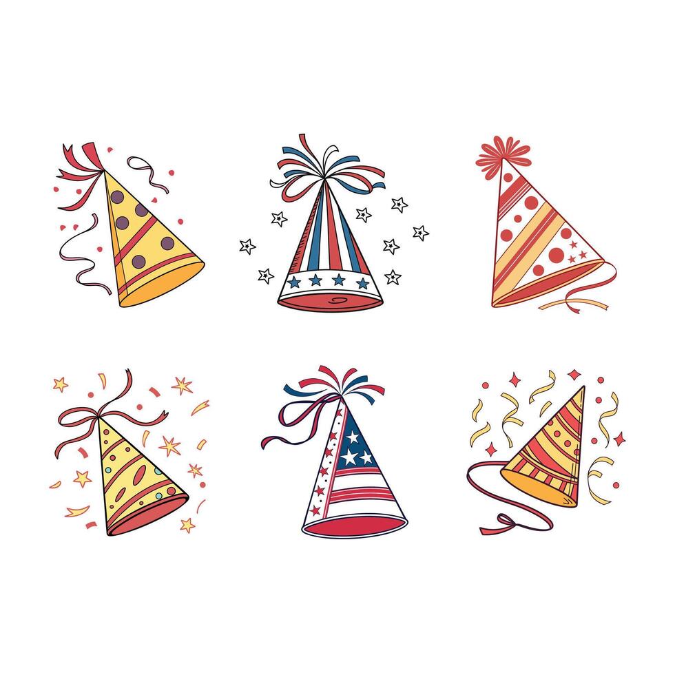 Festive Party Hats in Assorted Designs. vector