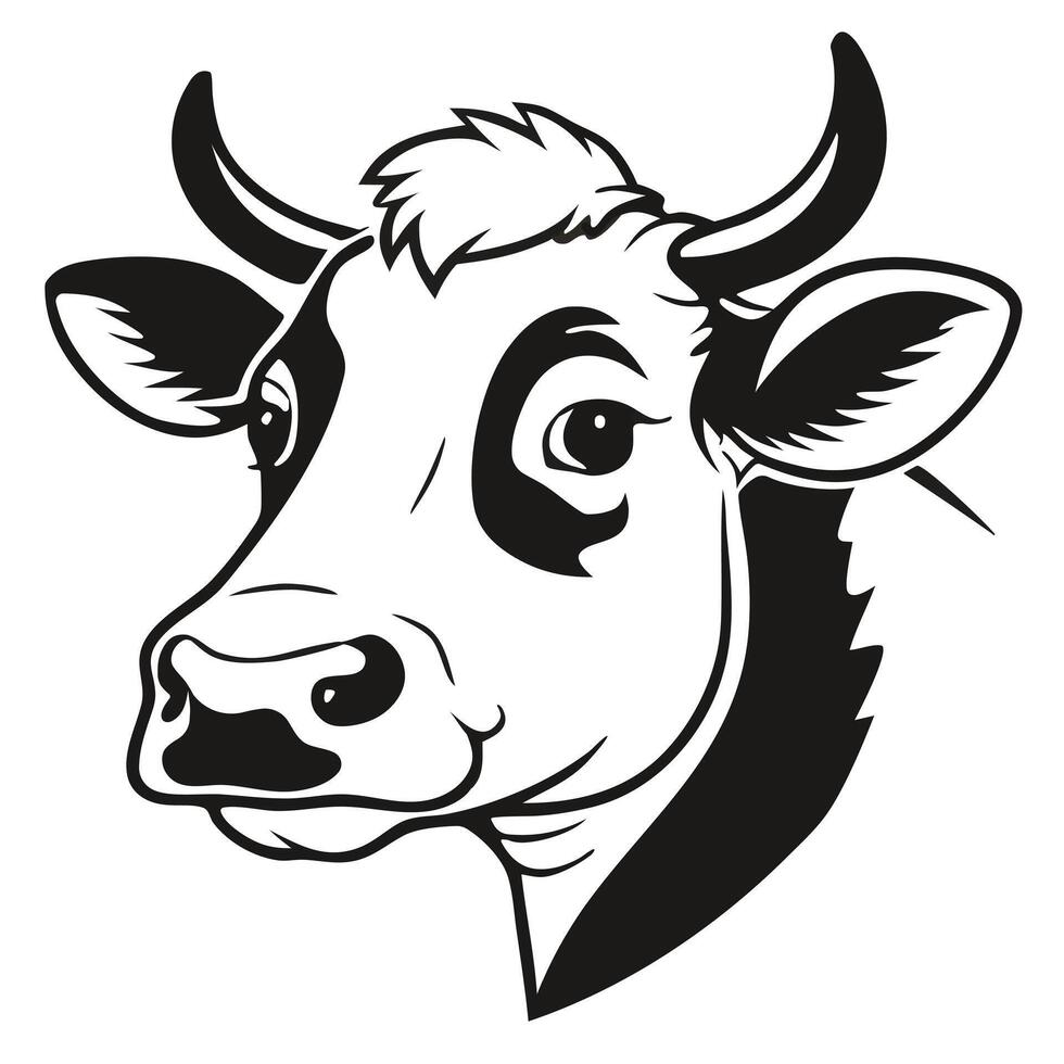 Cute Black and White Cow Head Illustration. vector
