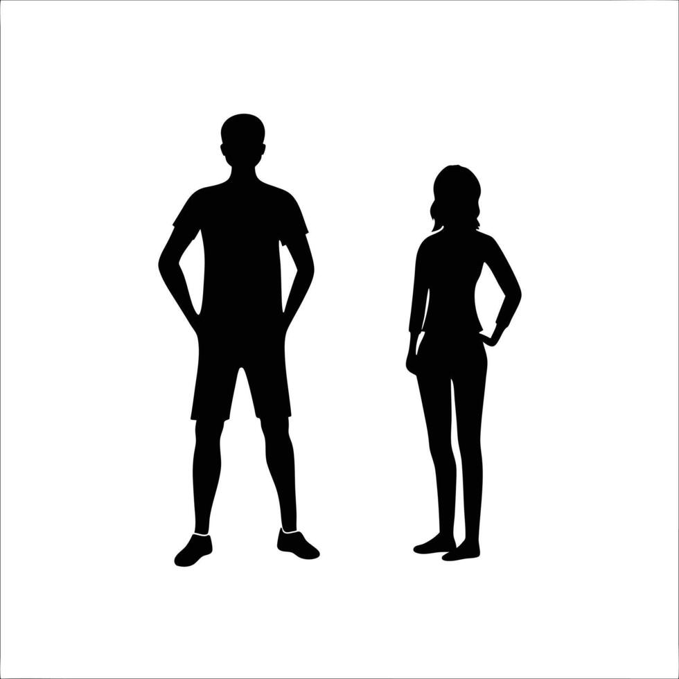 Silhouette of a man and woman standing. vector