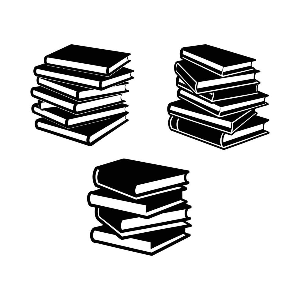 Three Stacks of Books in Silhouette. vector