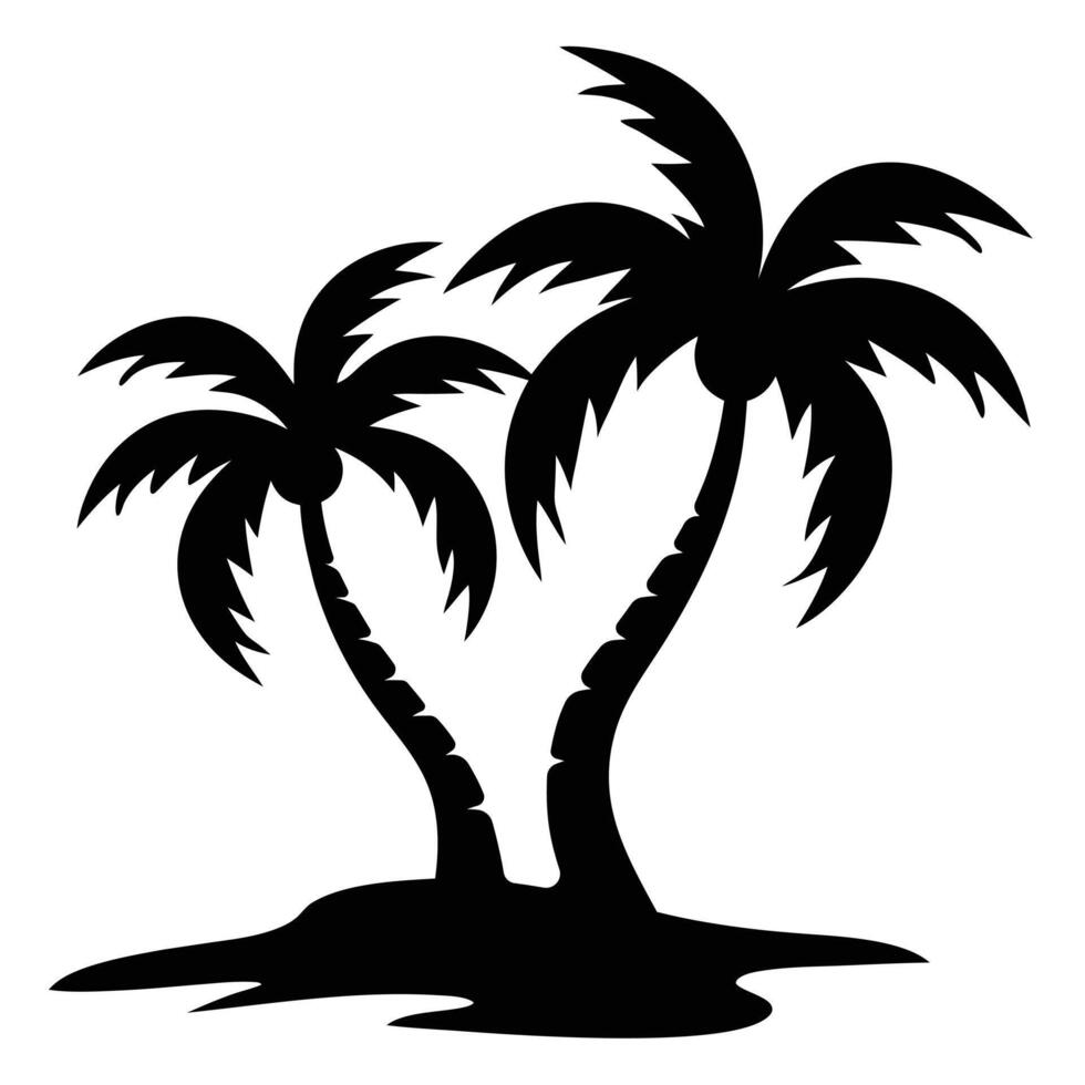 Two Silhouetted Palm Trees on a Tropical Island. vector