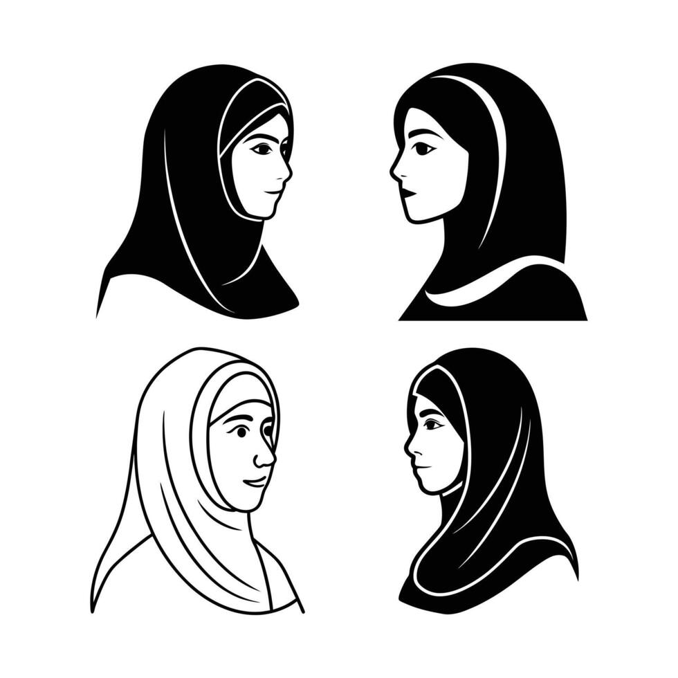 Profile Views of Women Wearing Hijabs. vector