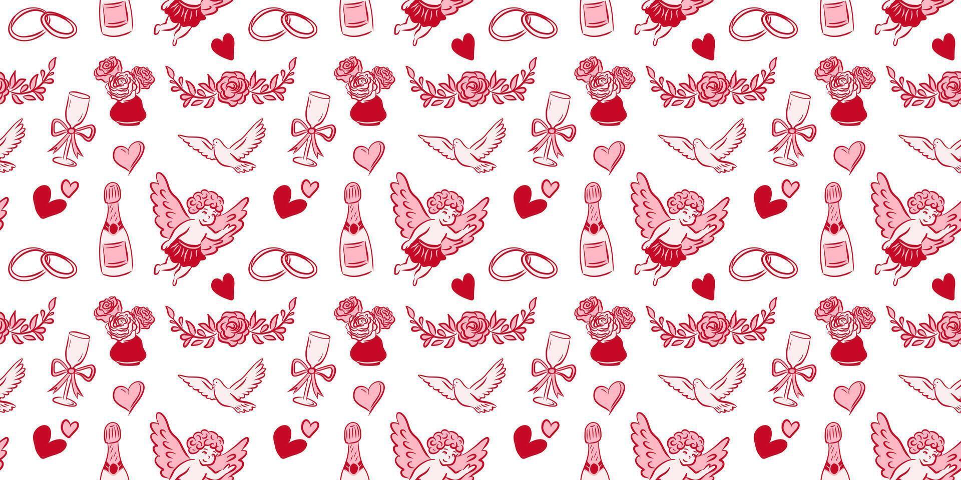 Romantic and lovely Pattern featuring Hearts along with Cupid Illustrations beautifully designed vector