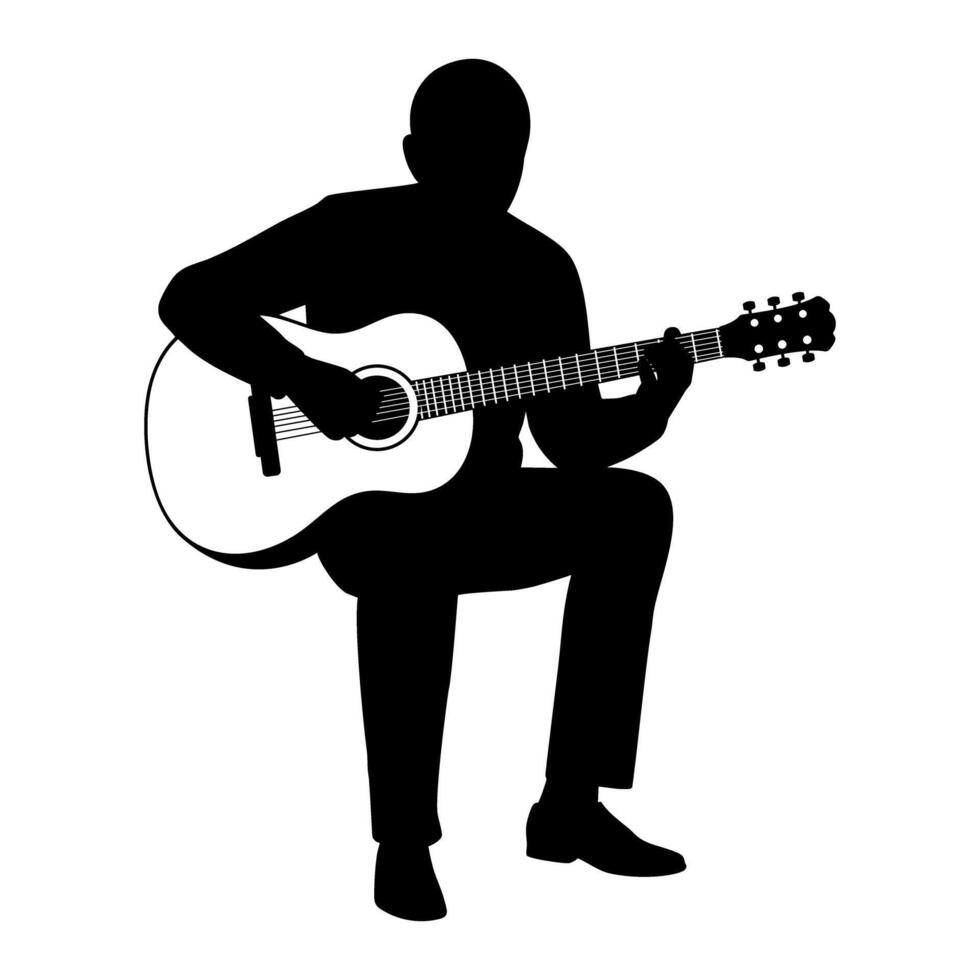 Guitarist playing classical guitar silhouette illustration vector
