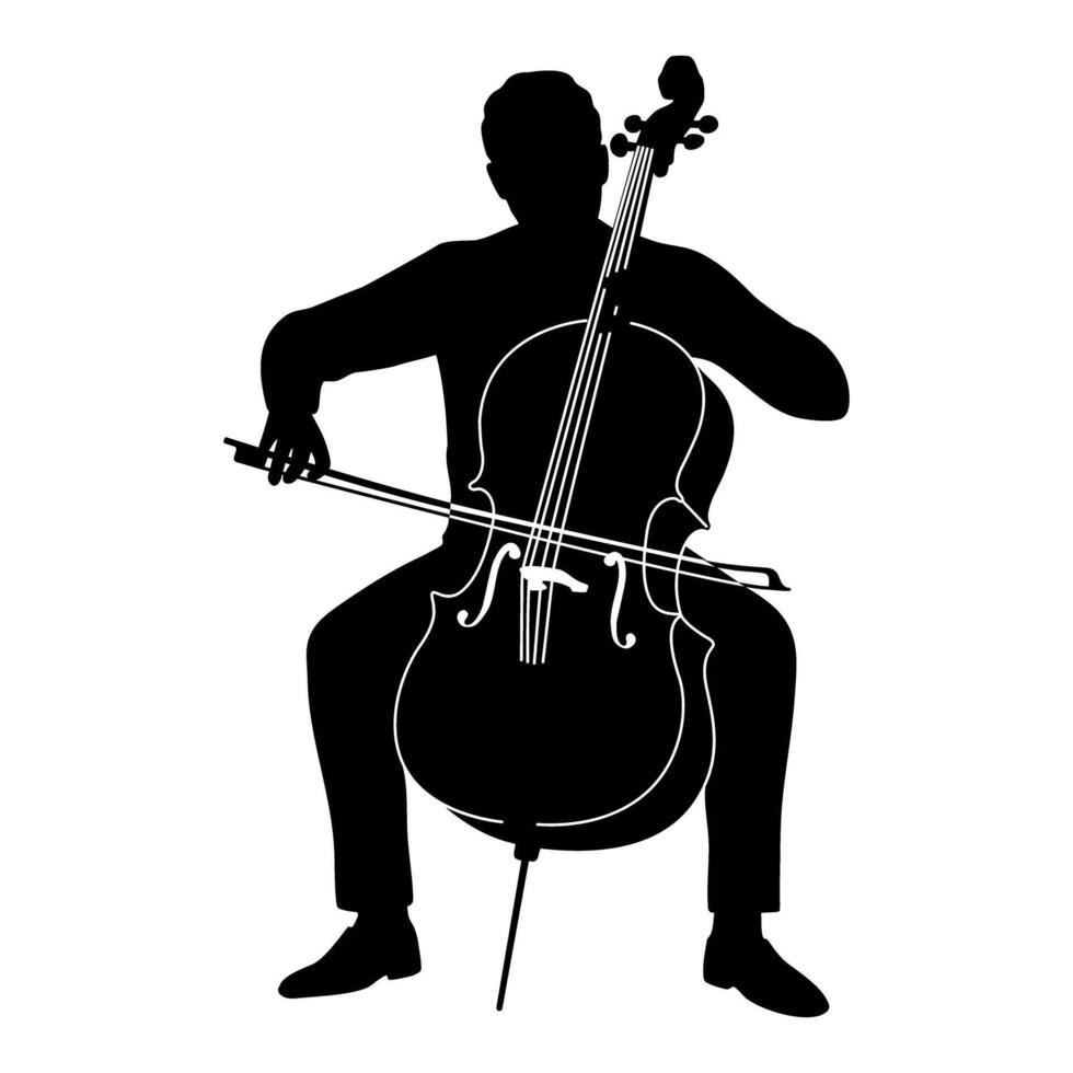 Cellist Playing the Cello Silhouette illustration vector