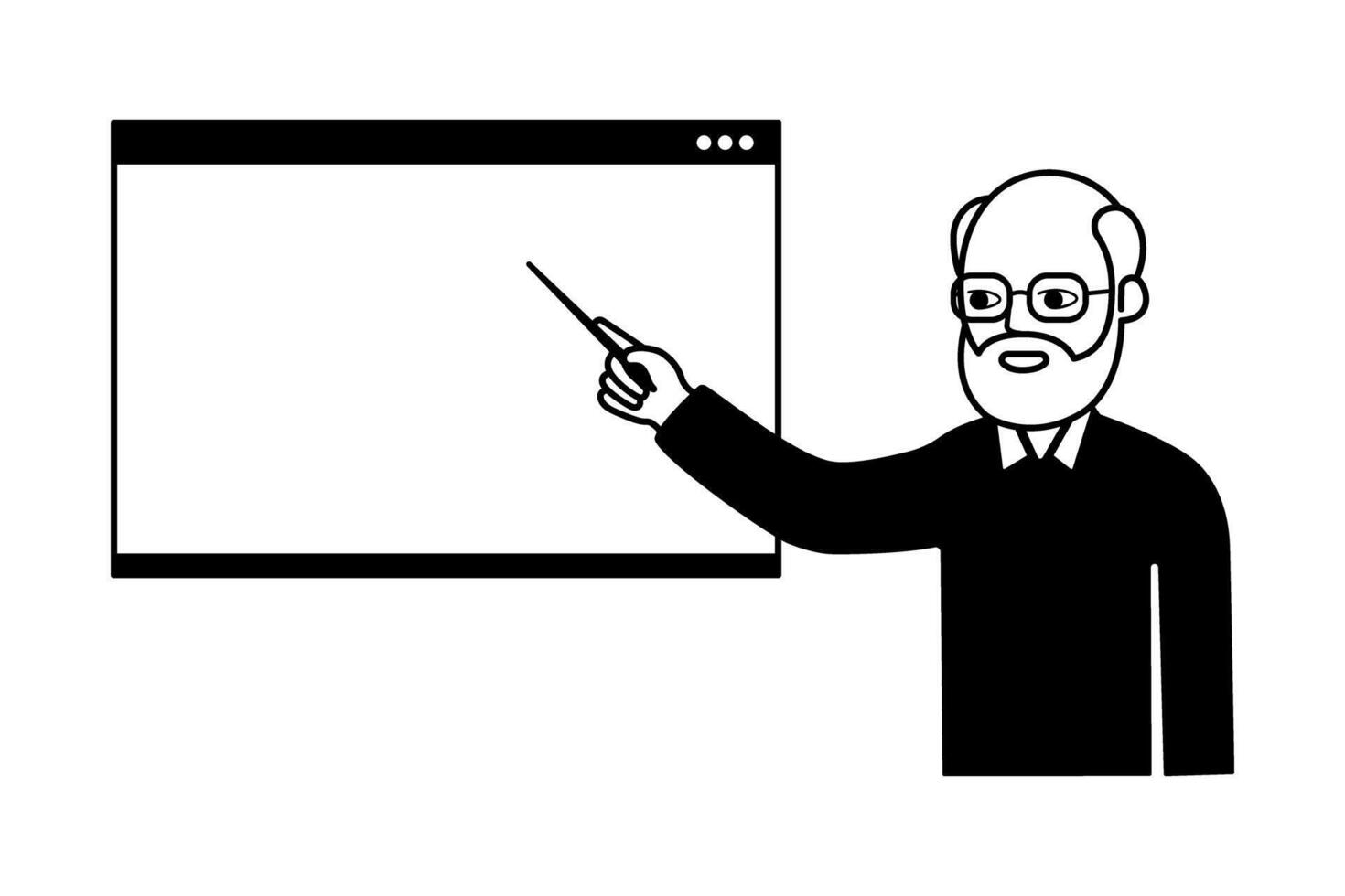 Teacher explaining using interactive whiteboard and pointer clip art vector