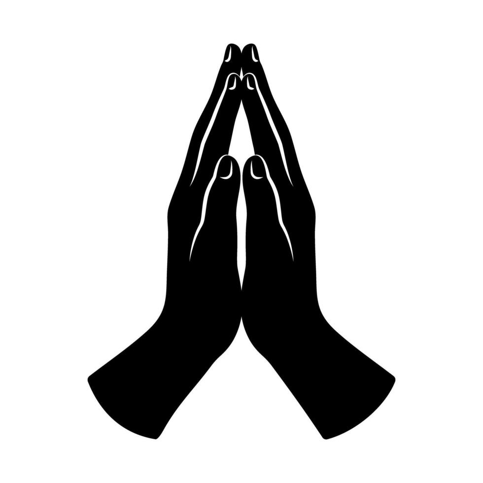 Silhouette illustration of Two hands joined in prayer, symbolizing faith spirituality and religious devotion vector