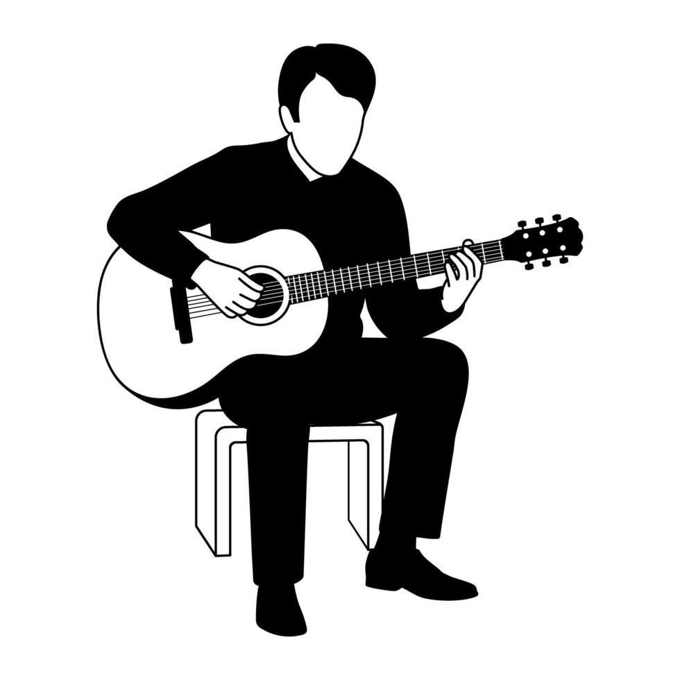 Musician playing classical guitar silhouette illustration vector