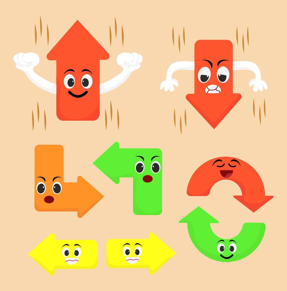 Cute Cartoon Arrow Characters with Emotions Set vector