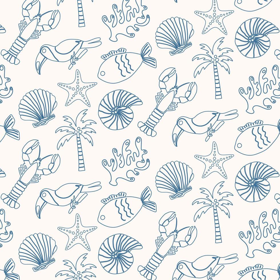 Hand drawn nautical pattern in doodle style. vector
