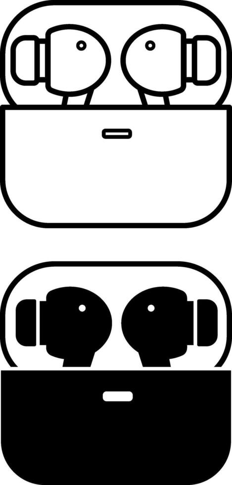 Earbuds Icons. Black and White Illustrations. Device for Personal Listening to Sound Information. Wireless Headphones, Gadget, Technology. Device Concept vector