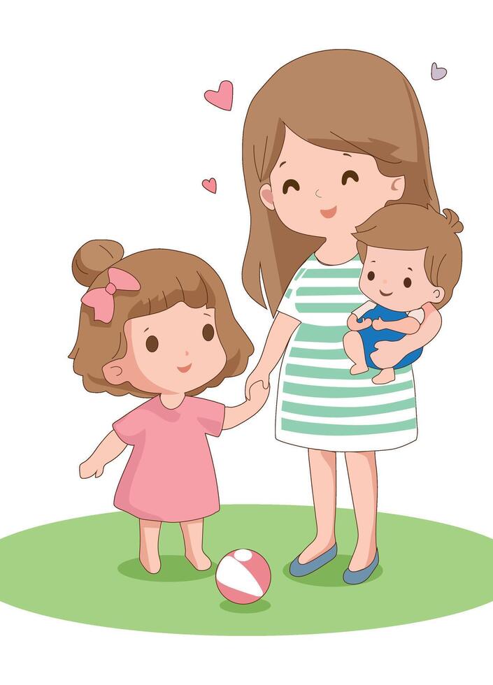 Mom's family with two of her happy children vector