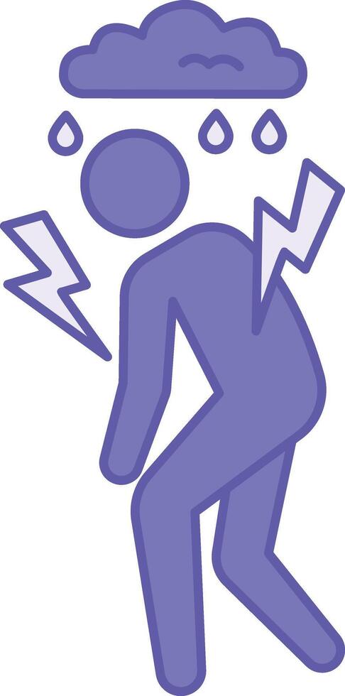 Colored Depression Icon. Illustration. Bent Man and Cloud with Rain. Mental Disorder, Anxiety, Fear, Indifference. Mental Health Concept vector