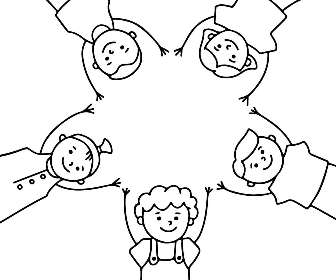 Children character, doodle hand drawn line set. Group small people, kindergarten, preschool illustration vector