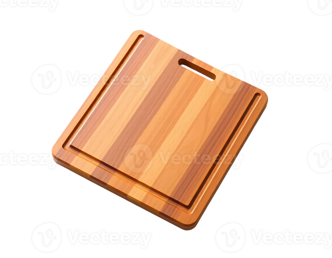 Wooden cutting board with handle and grooves on a transparent background png