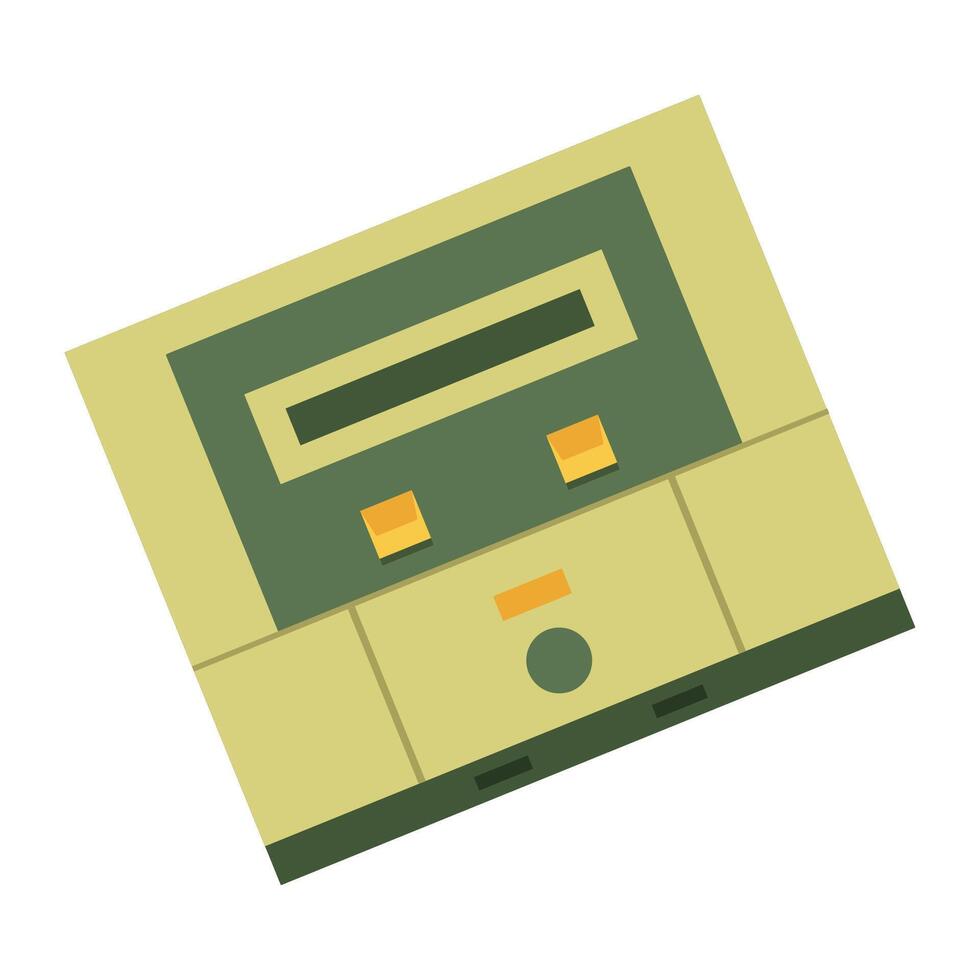 Flat illustrations of colorful handheld consoles, retro gaming device, and arcade machines. vector