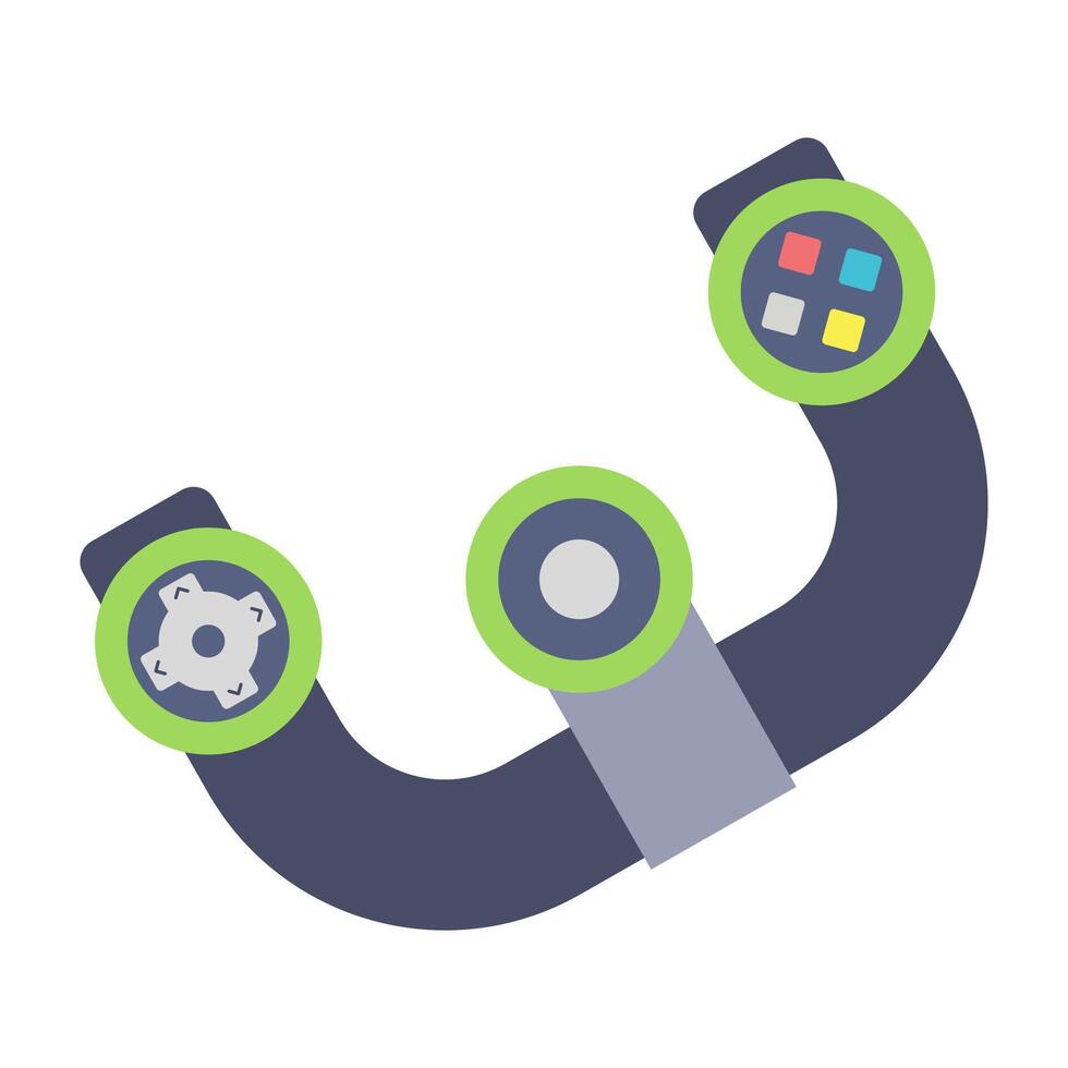 Flat illustrations of colorful handheld consoles, retro gaming device, and arcade machine. vector