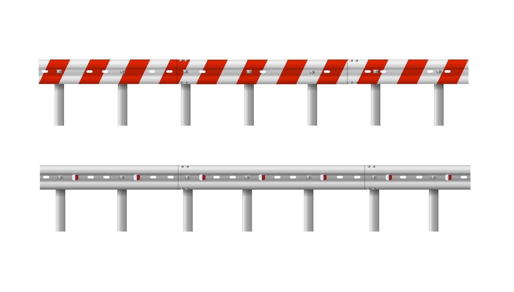 Metallic road barrier fence. 3d roadblock for safety on highway. Metallic road barrier fence. vector