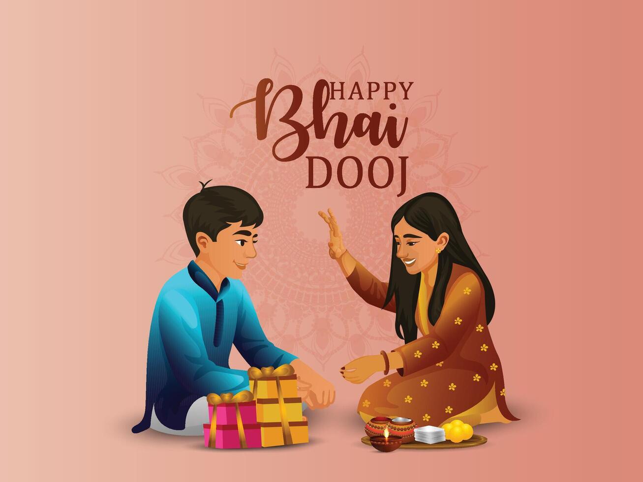 Realistic illustration of brother and sister for happy bhai dooj vector