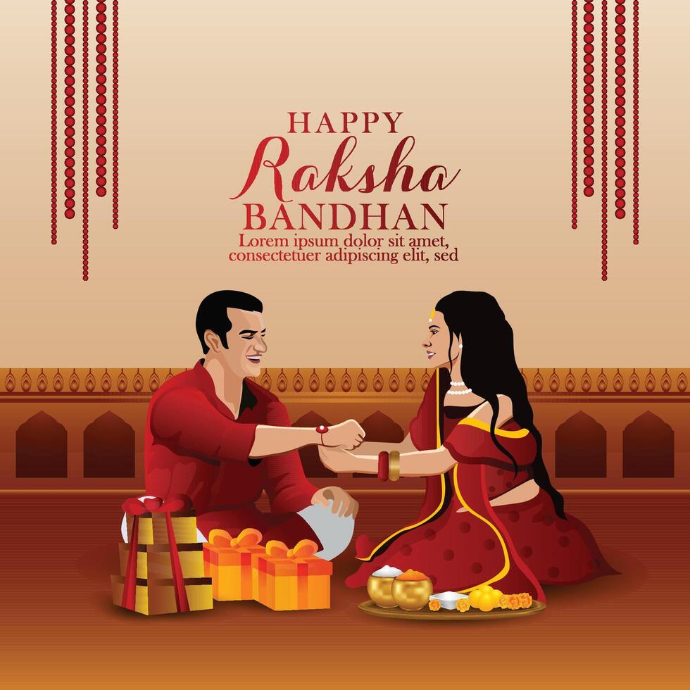 Brother and sister for happy raksha bandhan celebration card vector