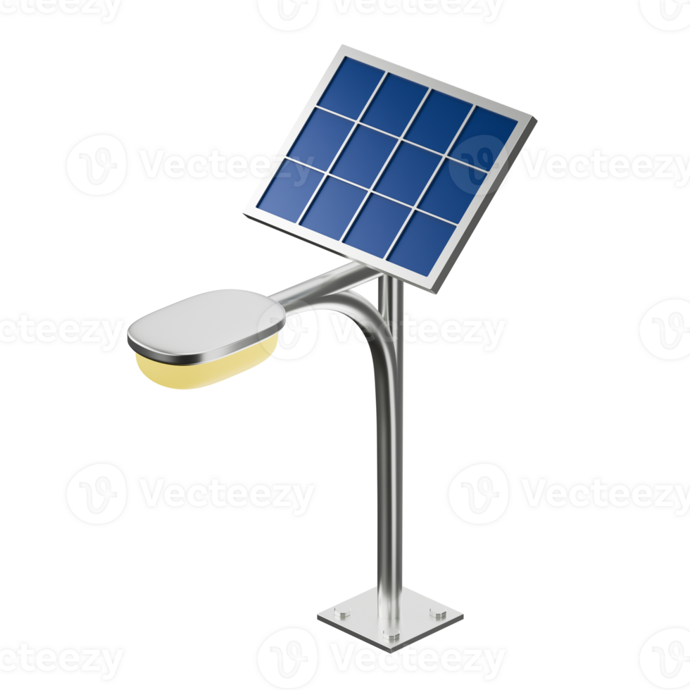city light lamp post with solar panel installation 3d render icon illustration png