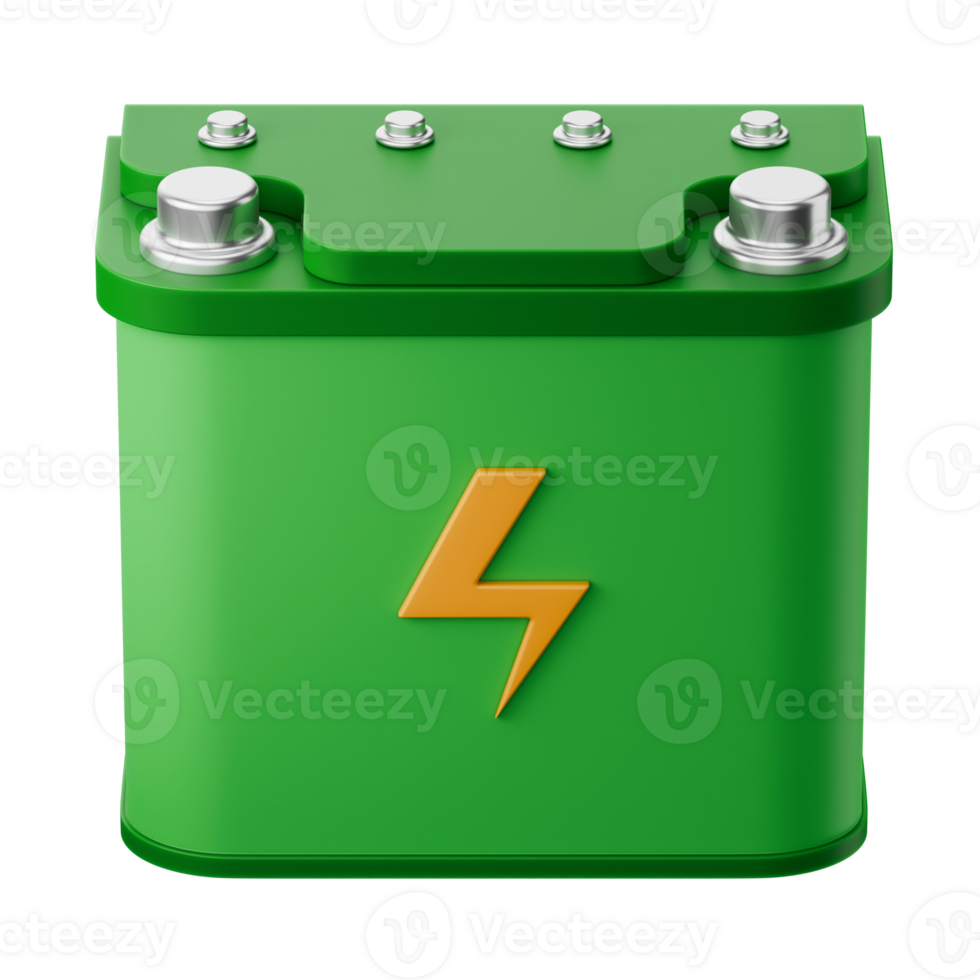 Green battery with a lightning bolt cute 3d render icon illustration png