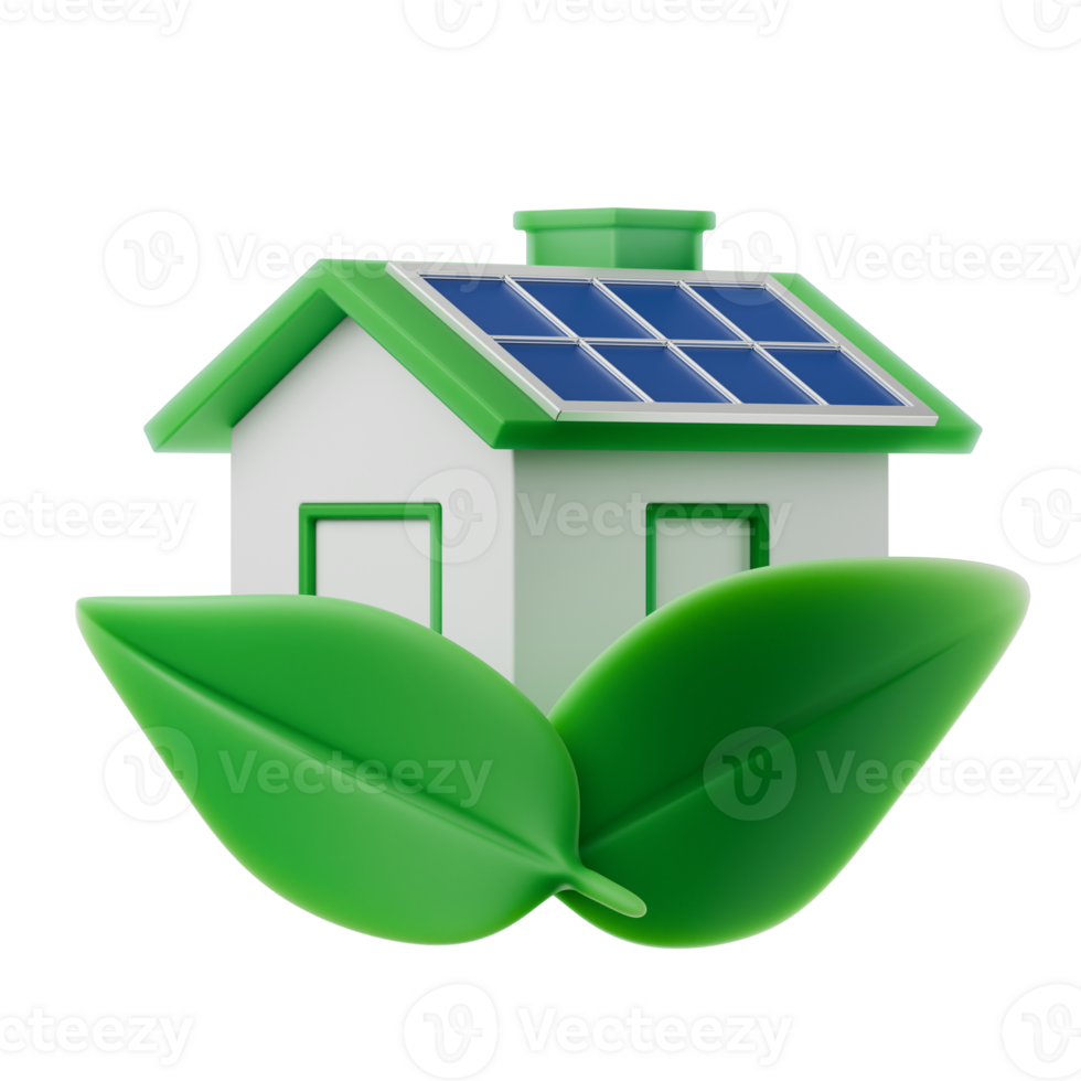 green home renewable energy with solar panel system installation 3d render icon illustration png