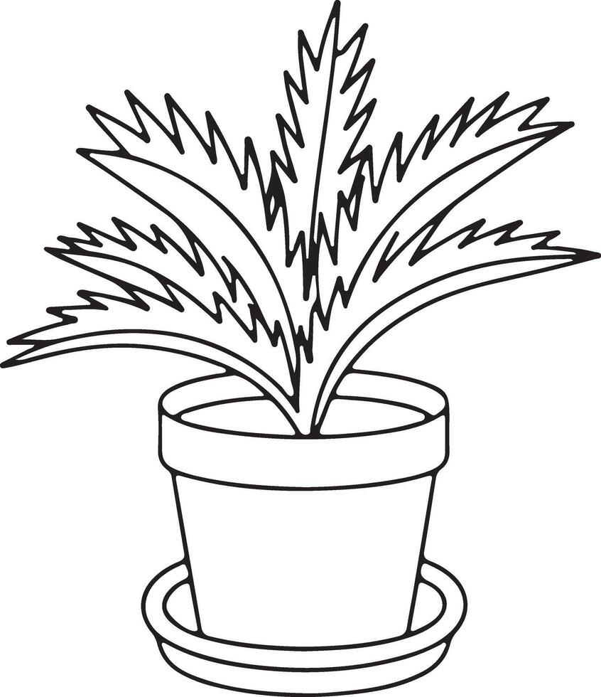 Potted plant illustration isolated on transparent background featuring a simple outline drawing of a houseplant in a pot, perfect for minimalist design vector