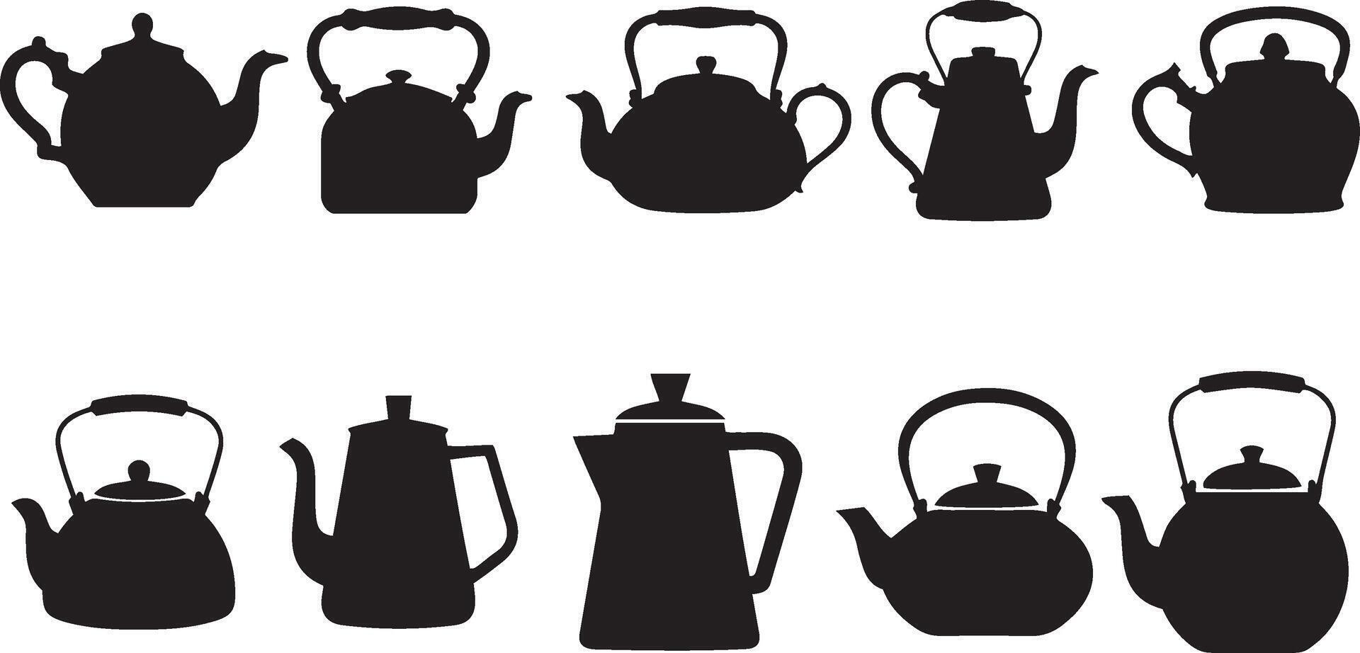 Collection of Teapot and Coffee Pot Silhouettes vector