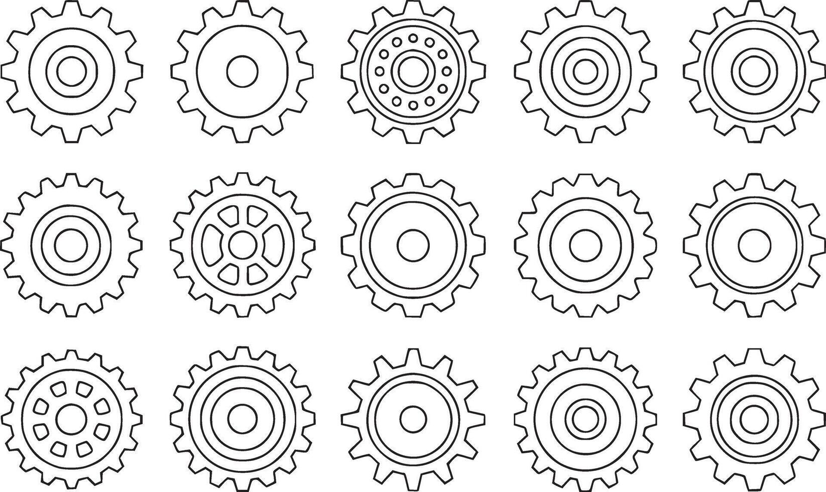 Fifteen Cogwheel Gears Silhouette Set A Collection of Outline Gear Icons vector