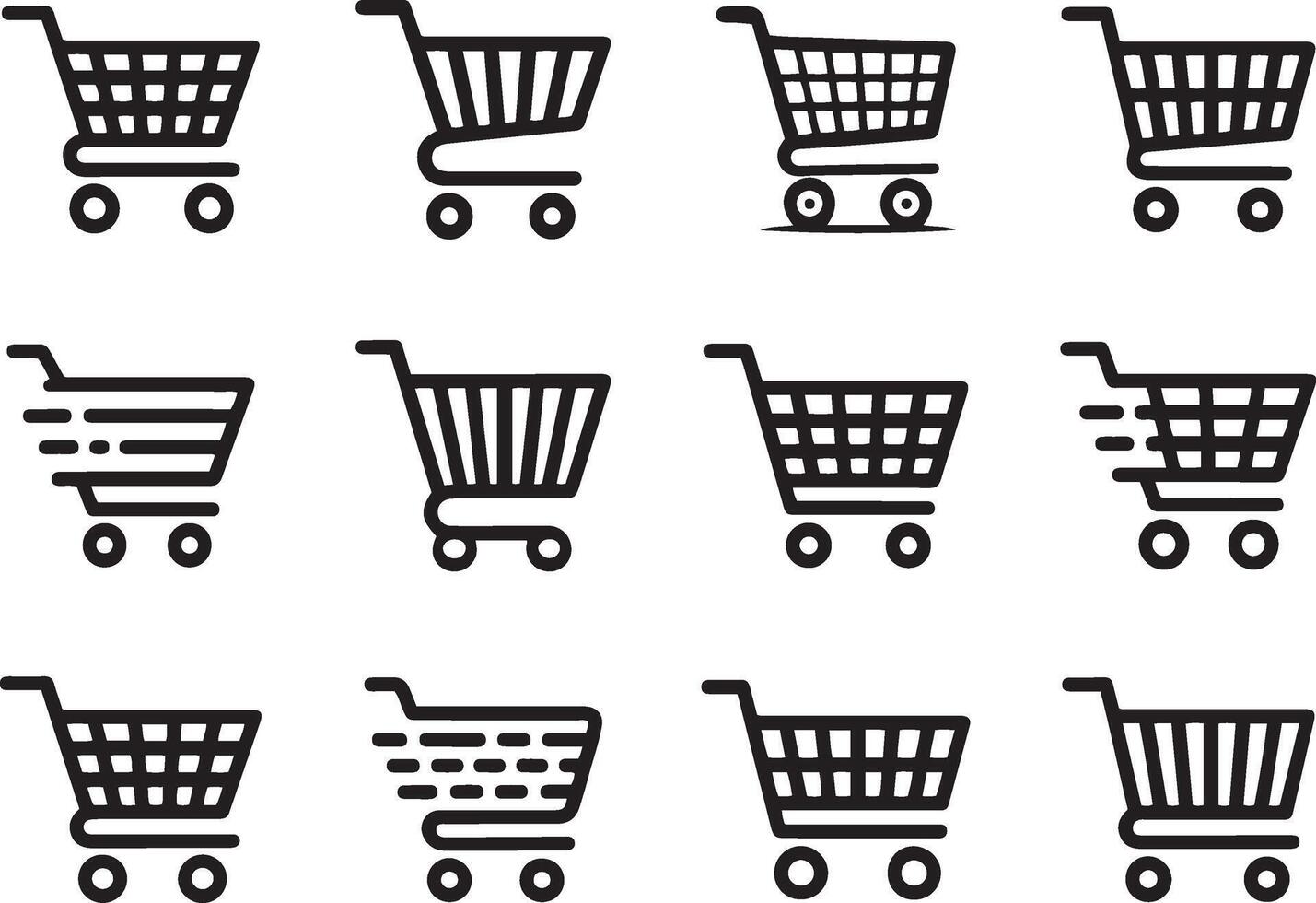 Twelve Shopping Cart Icons Silhouette Set Various Styles for Online Retail vector