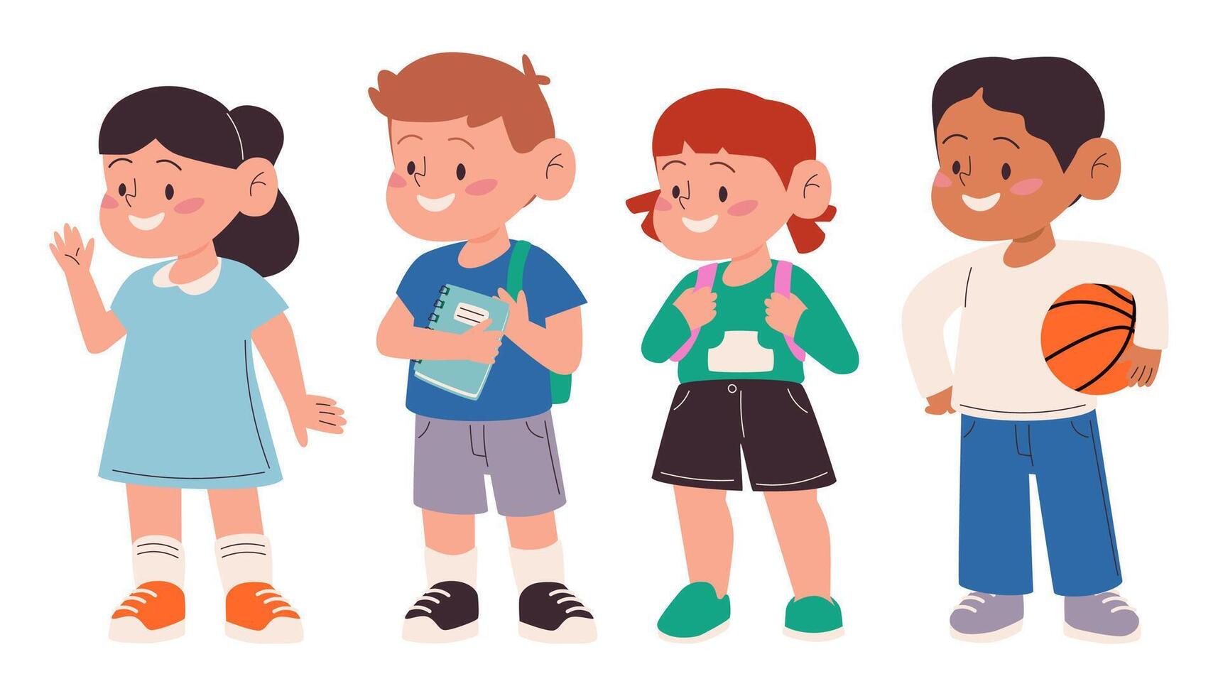 Collection of Kids Characters with School Supplies vector