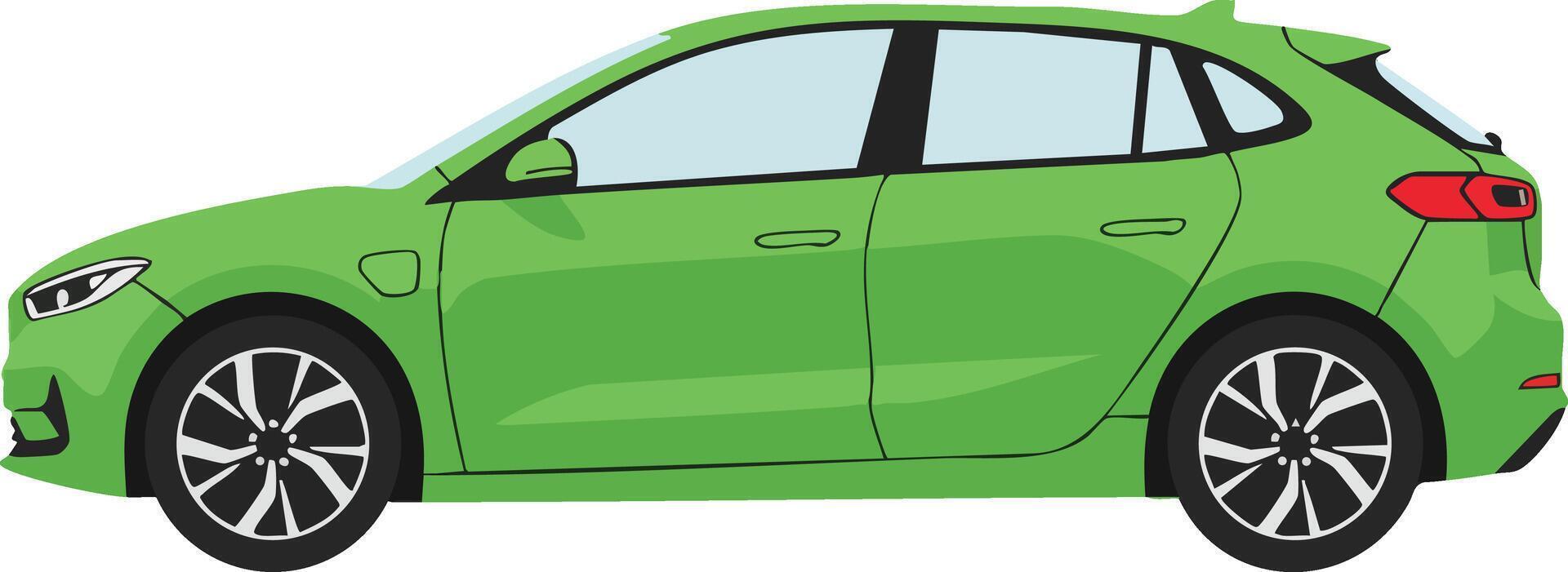 Green hatchback car side view electric vehicle illustration in modern style image vector
