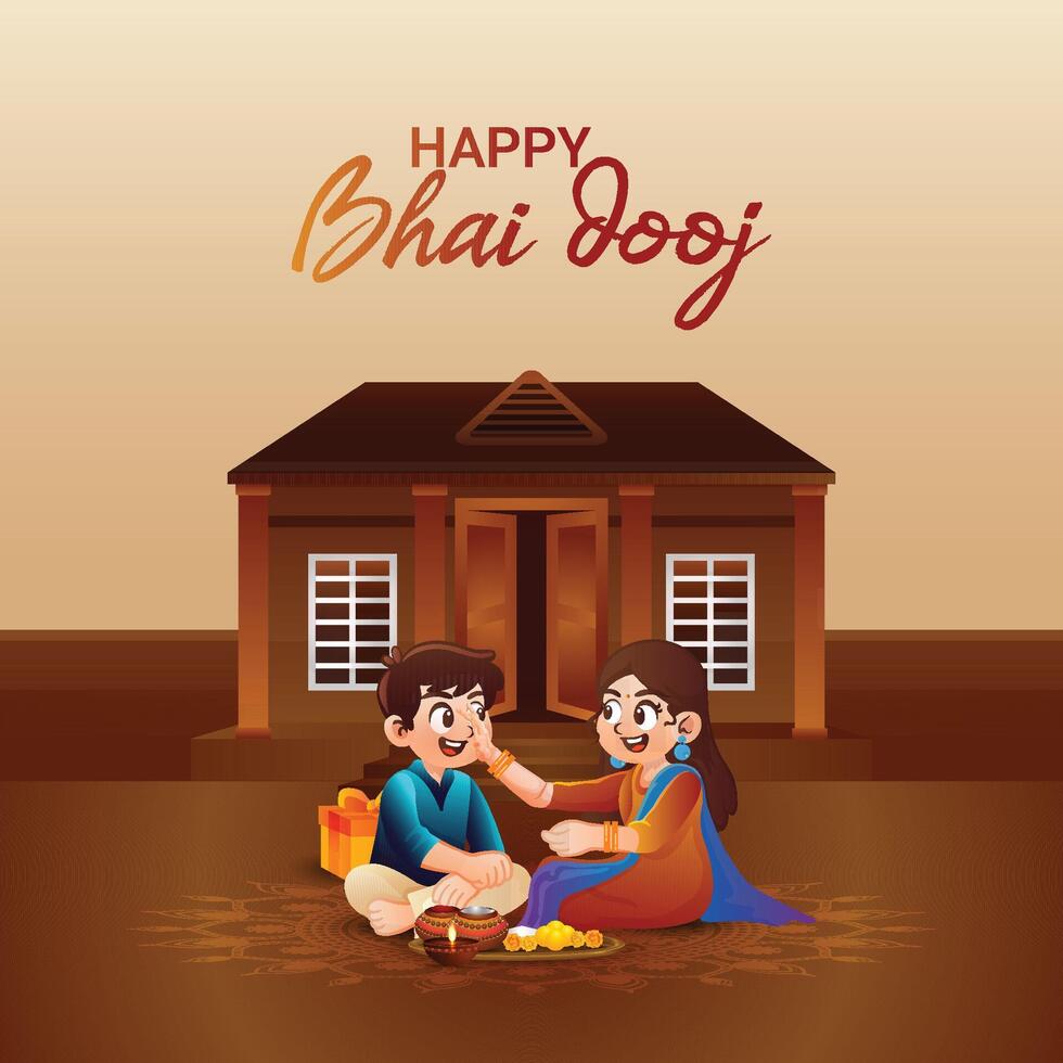 Character of brother and sister for happy bhai dooj vector