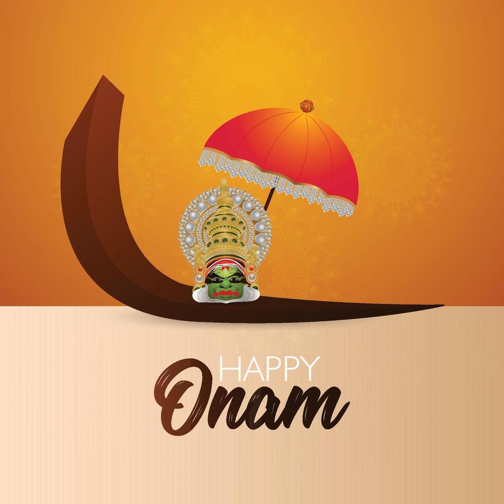 Happy onam south indian festival with kathakali illustration vector