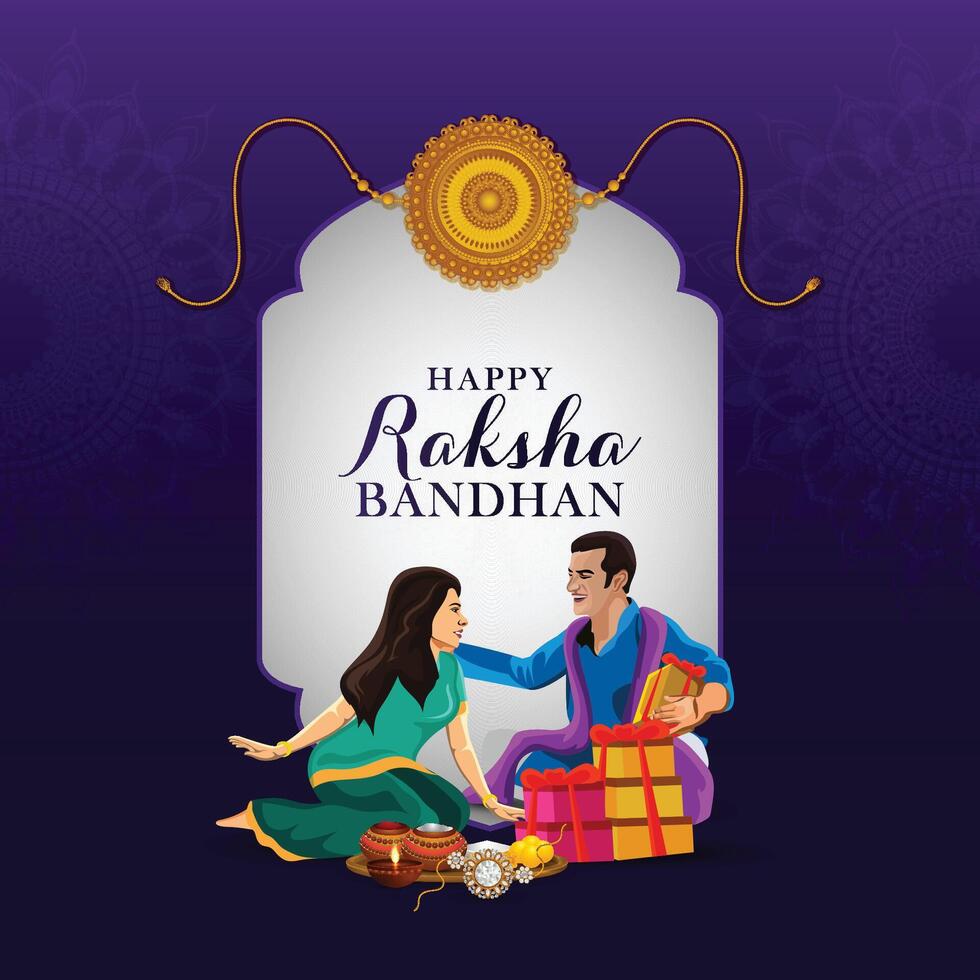 Brother and sister illustration for happy raksha bandhan vector