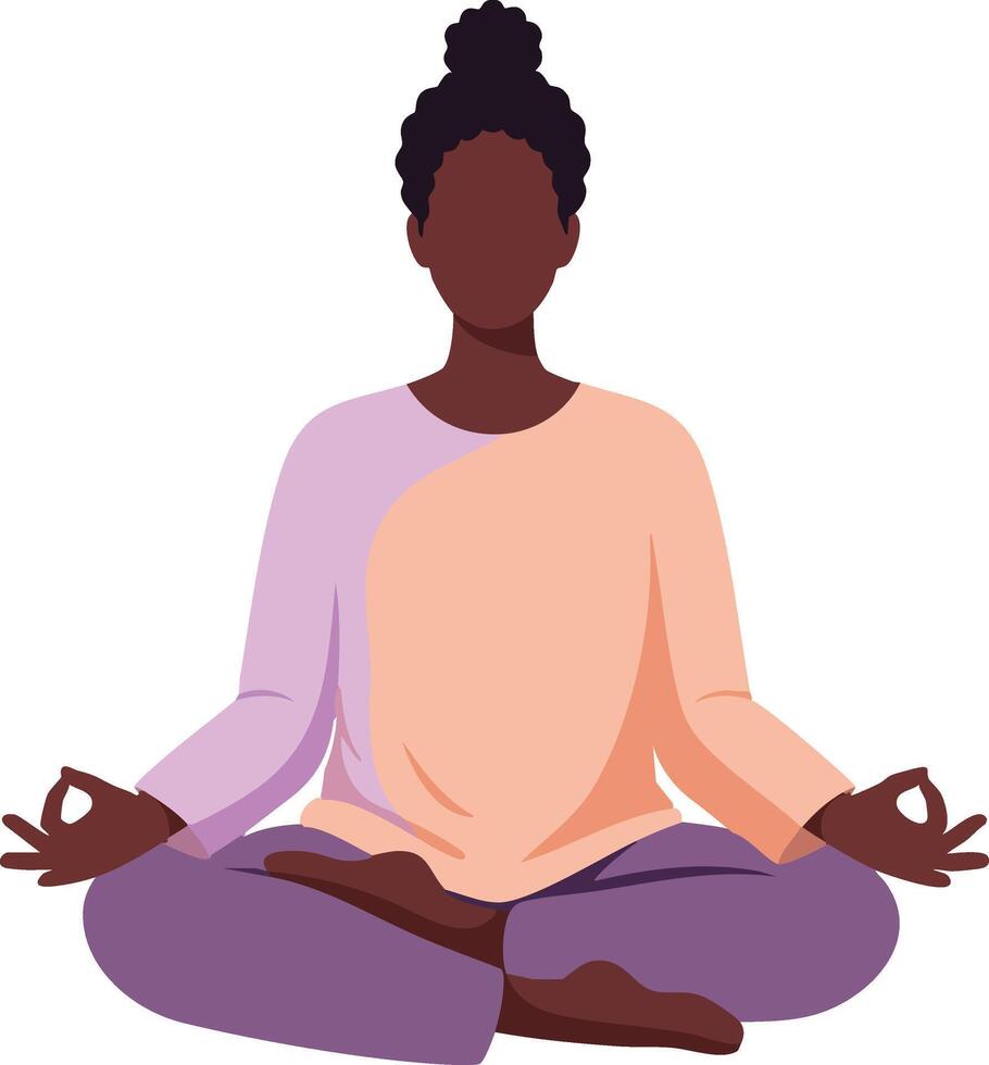 Woman in lotus meditation pose wearing pastel clothes practicing mindfulness and relaxation illustration vector