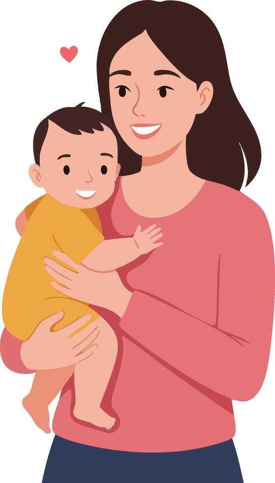 Mother holding baby with love and care illustration for family and motherhood concept in warm colors vector