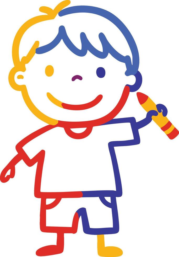 Child holding crayon drawing colorful lines in playful creative activity for kids learning and fun illustration vector