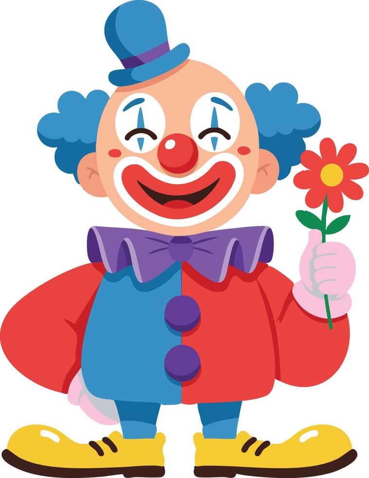 Clown holding red flower with colorful costume and cheerful expression illustration vector