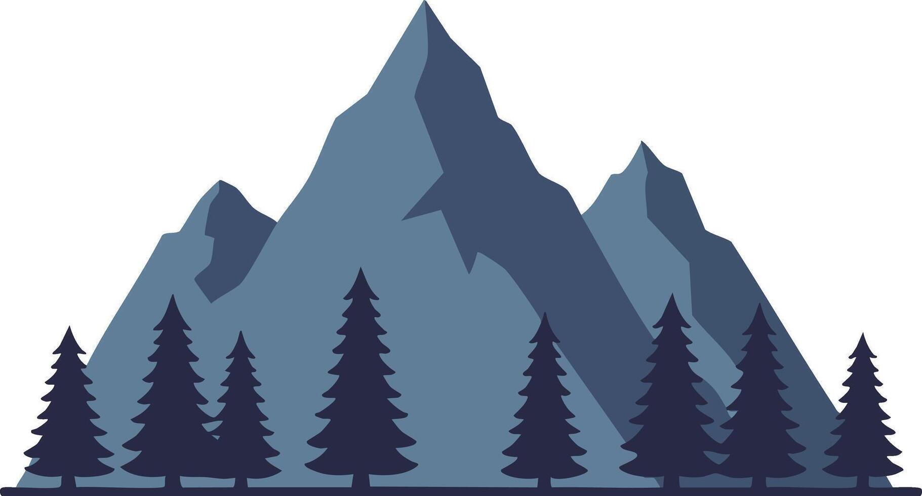 Mountain landscape with pine trees silhouette nature scenery in blue tones illustration vector